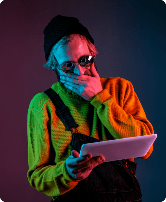 Man Looking At Billboard In Hands